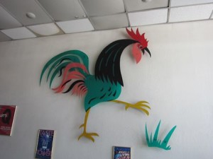 rooster wall hanging in Chicken Pie Shop, Fresno