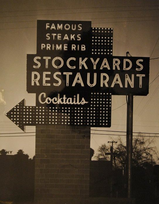 Stockyards sign, 1954 - photo from Stockyards Restaurant's Facebook page