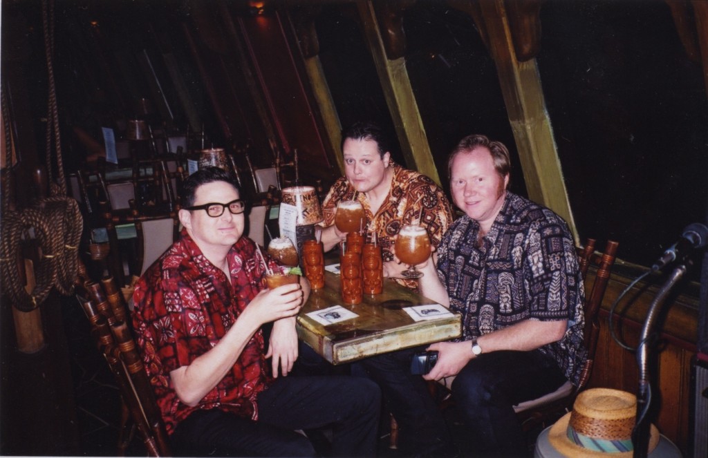 Enjoying tropical cocktails in the Molokai bar with my buddies Jeff and Bruce on my next visit in 2002