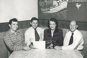 Anthony's founders, 1946 - L to R: Anthony Ghio, Tod Ghio, Catherine "Mama" Ghio, and Roy Weber - photo by Anthony's Fish Grotto