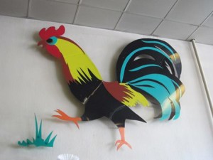 rooster wall hanging in Chicken Pie Shop, Fresno