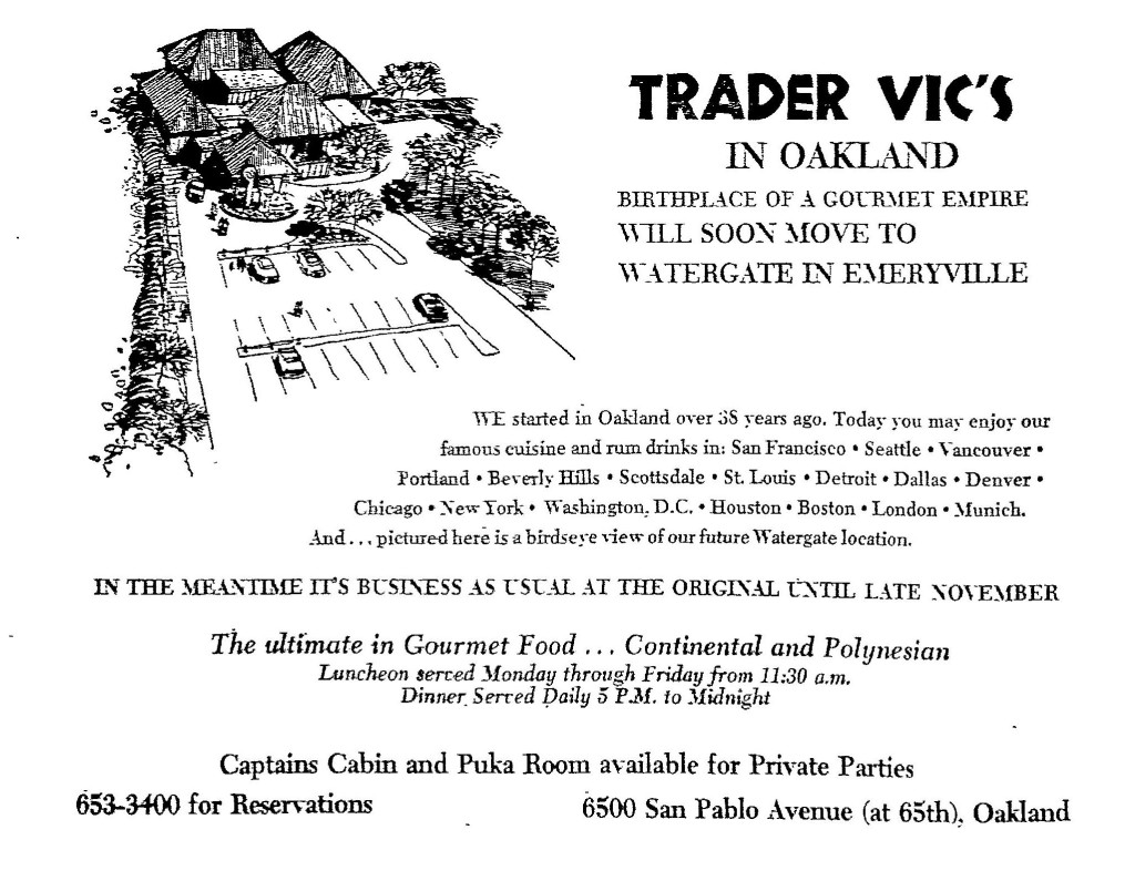 Trader Vic's newspaper advertisement, 1972